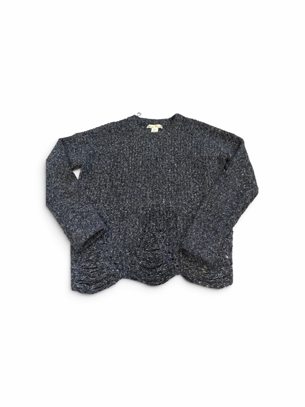 Women’s Heathered Gray Crewneck Sweater with cutout hem and cuff sleeves